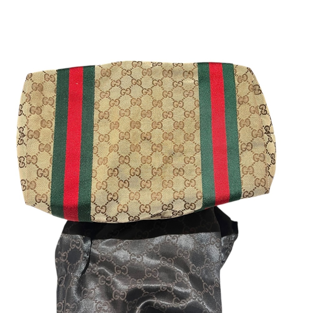 GUCCI Tote Bag Jolie Vintage Sherry Line Brown Canvas Classic Red Green Stripes - Picture 4 of 16